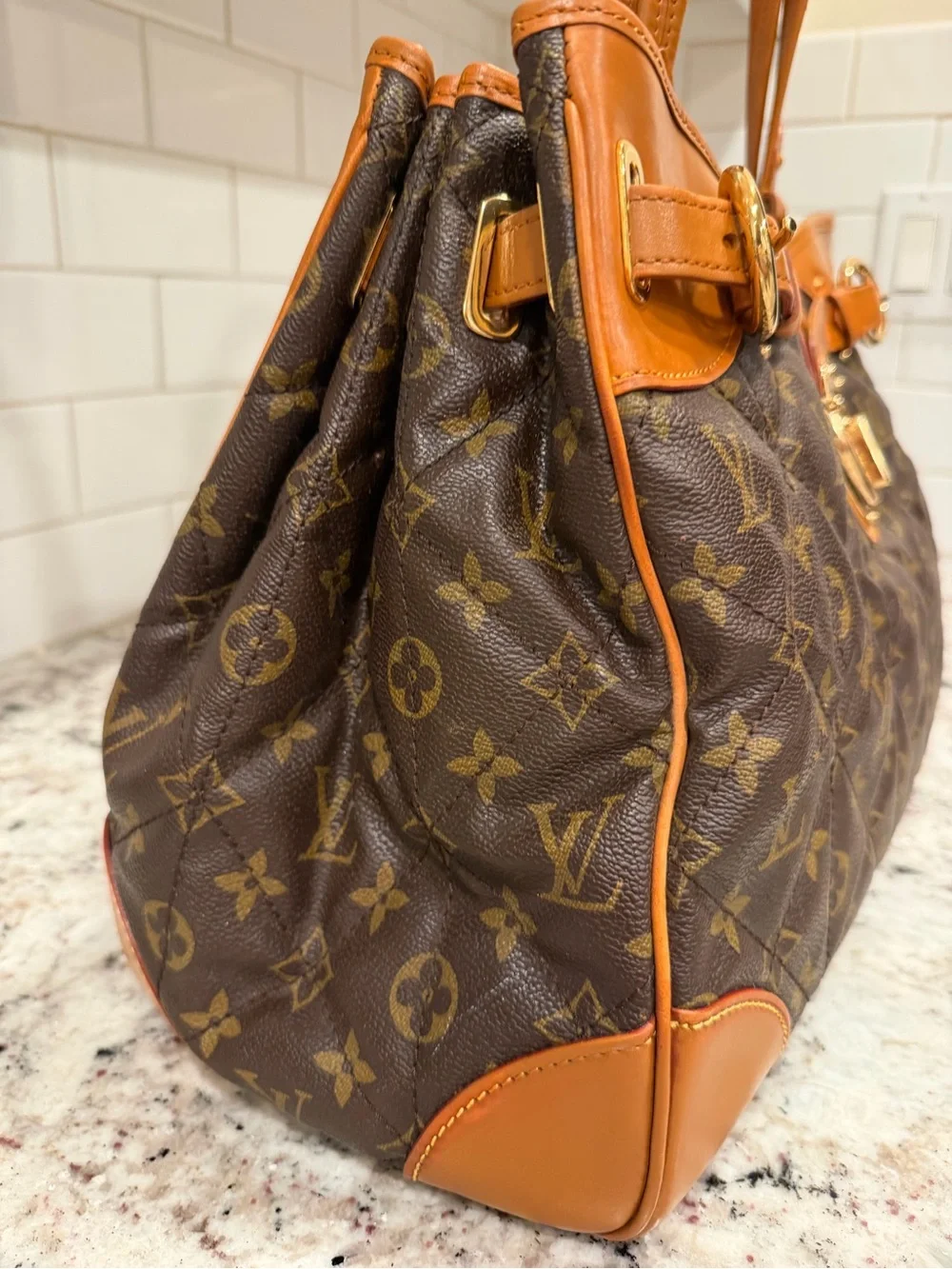 Louis Vuitton Monogram Quilted Satchel with Tan Trim